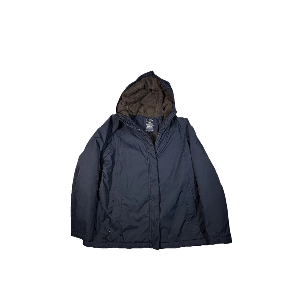 LL Bean Jacket Womens Large Blue Hooded Fleece Lined Insulated Parka Winter Coat